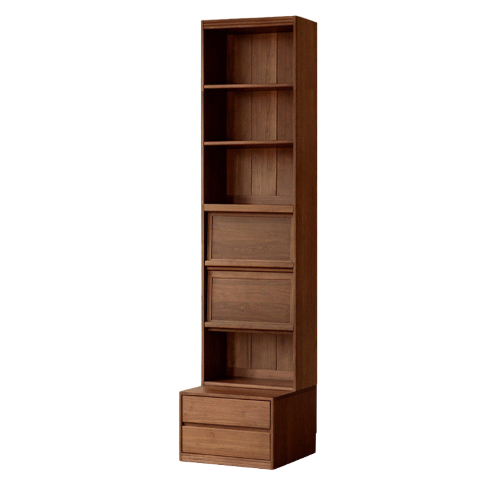 Solid Longan Hardwood, Ash Solid Wood Bookcase with Floor-to-Deck and Wall-Mounted Display Cabinet