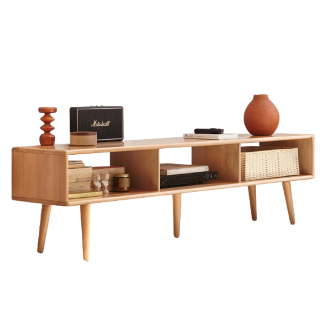 Beech Solid Wood TV Cabinet Open Storage.