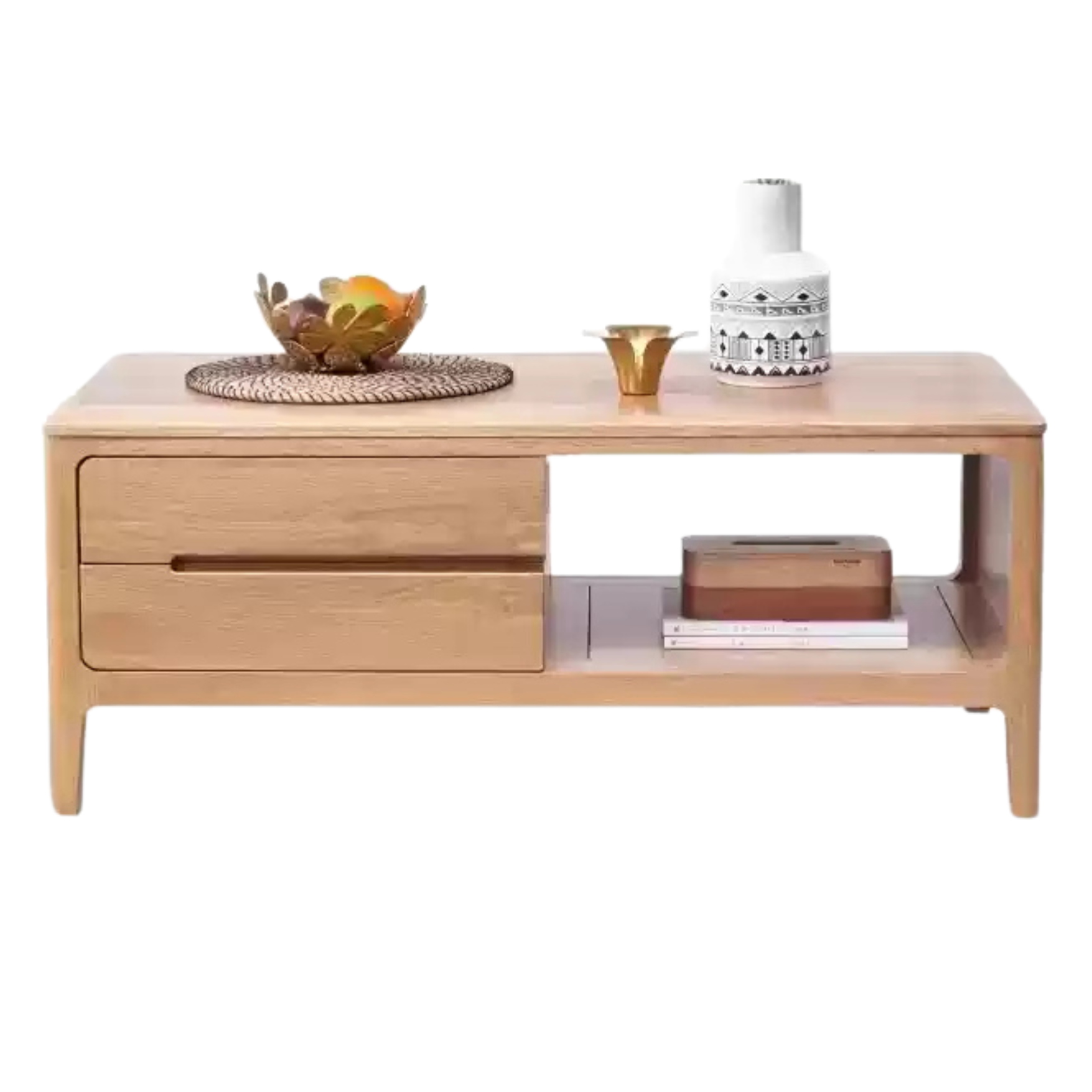 Oak, Solid Rubberwood Coffee Table Three Drawers