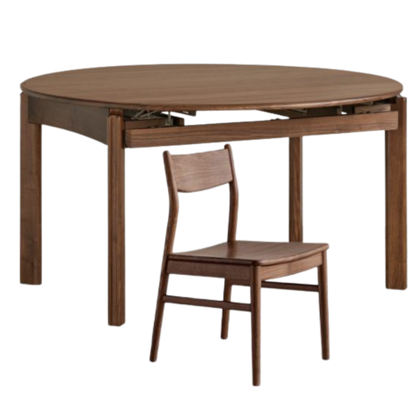 Black Walnut Solid Wood Retractable Round Dining Table