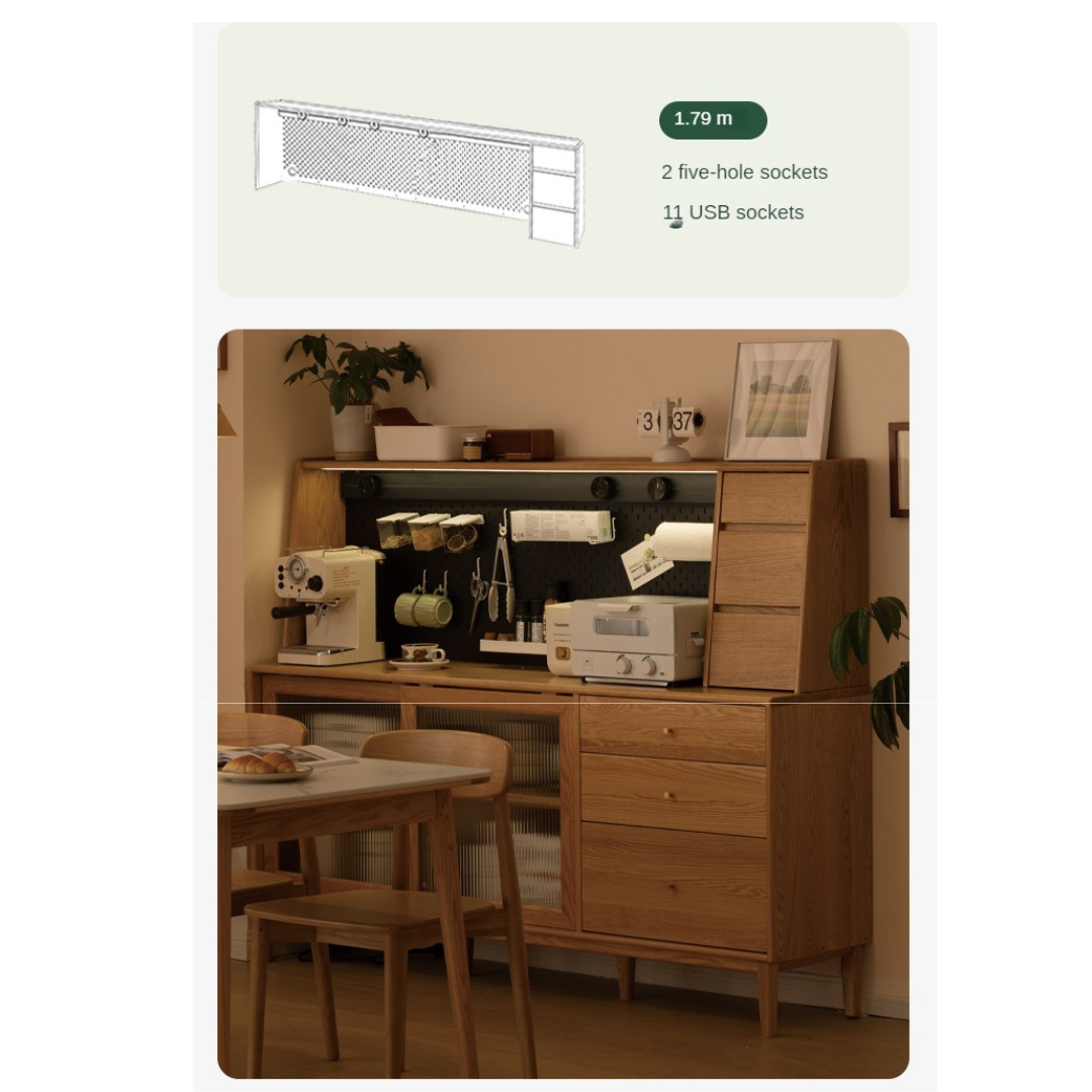 Oak Solid Wood, Solid Rubberwood Sideboard Shelf, Kitchen Shelf