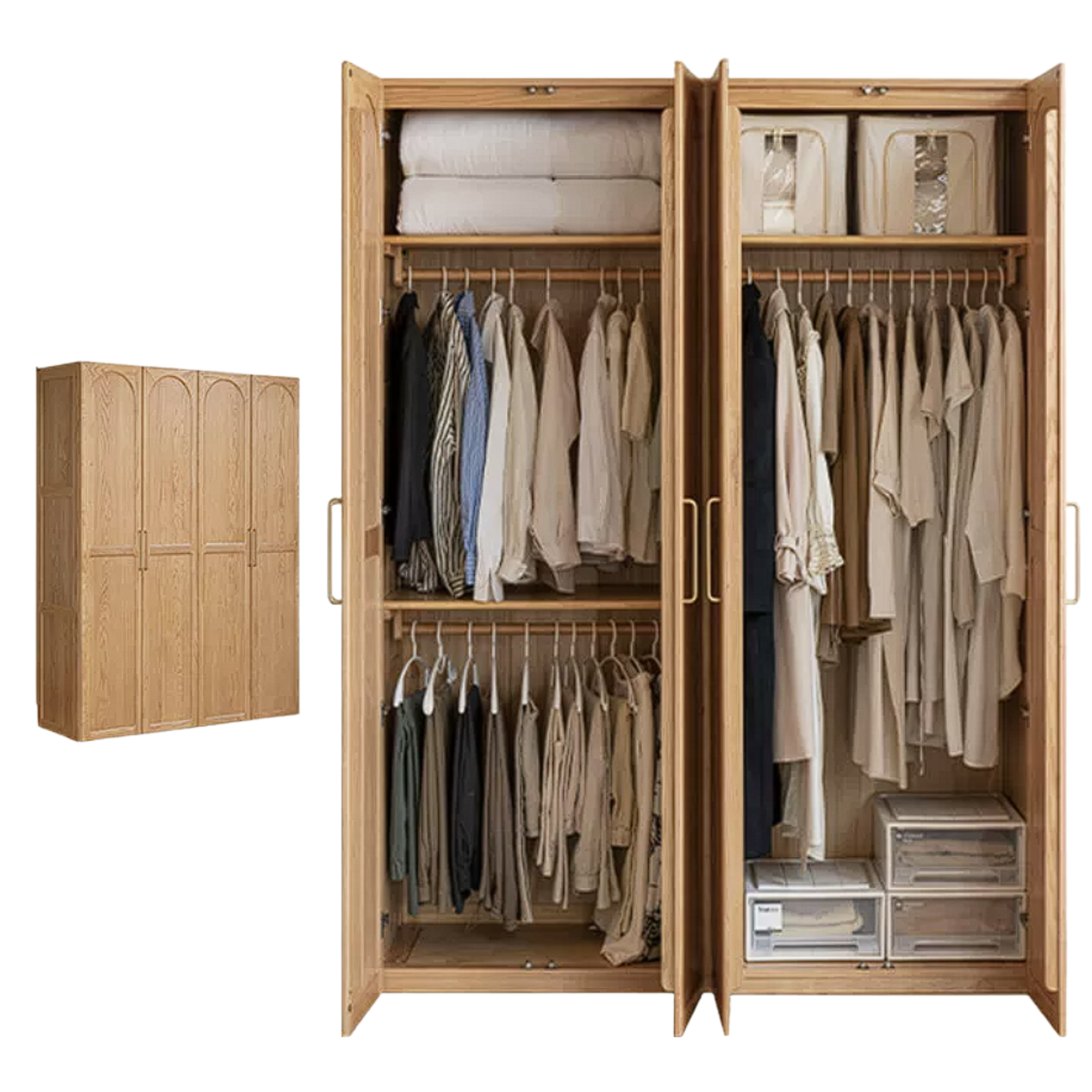 Oak Solid Wood French-Inspired Armoire, Vintage Wardrobe Storage Cabinet