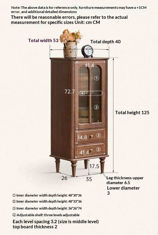 Black Walnut Solid Wood Side Cabinet with Glass Display