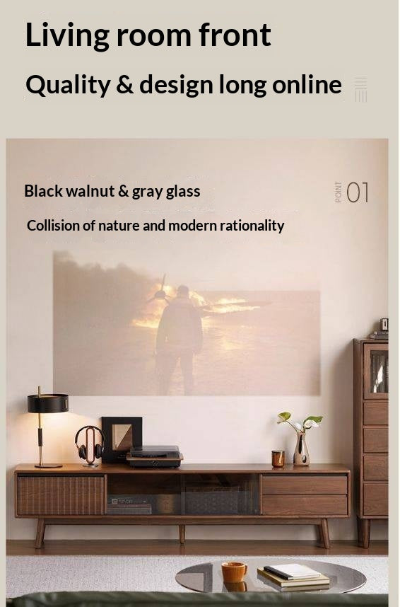 Black Walnut Solid Wood Italian Light Luxury Sliding Door TV Cabinet