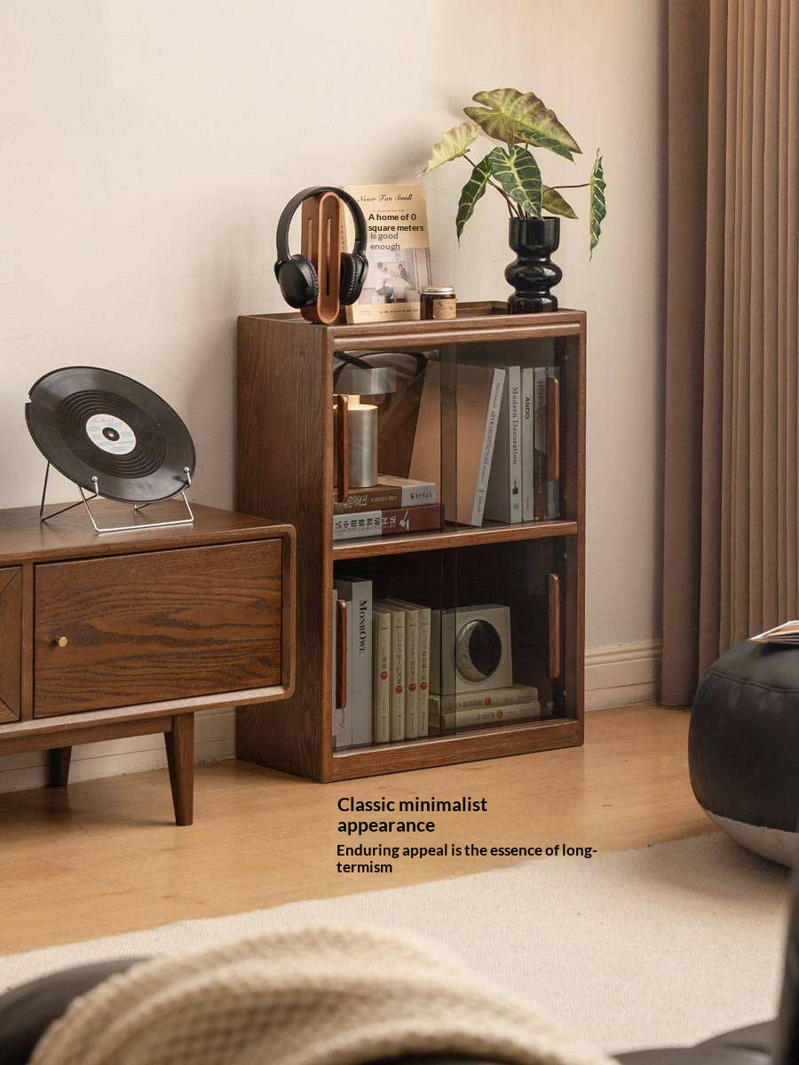 Oak Solid Wood Low Bookcase and Storage Cabinet
