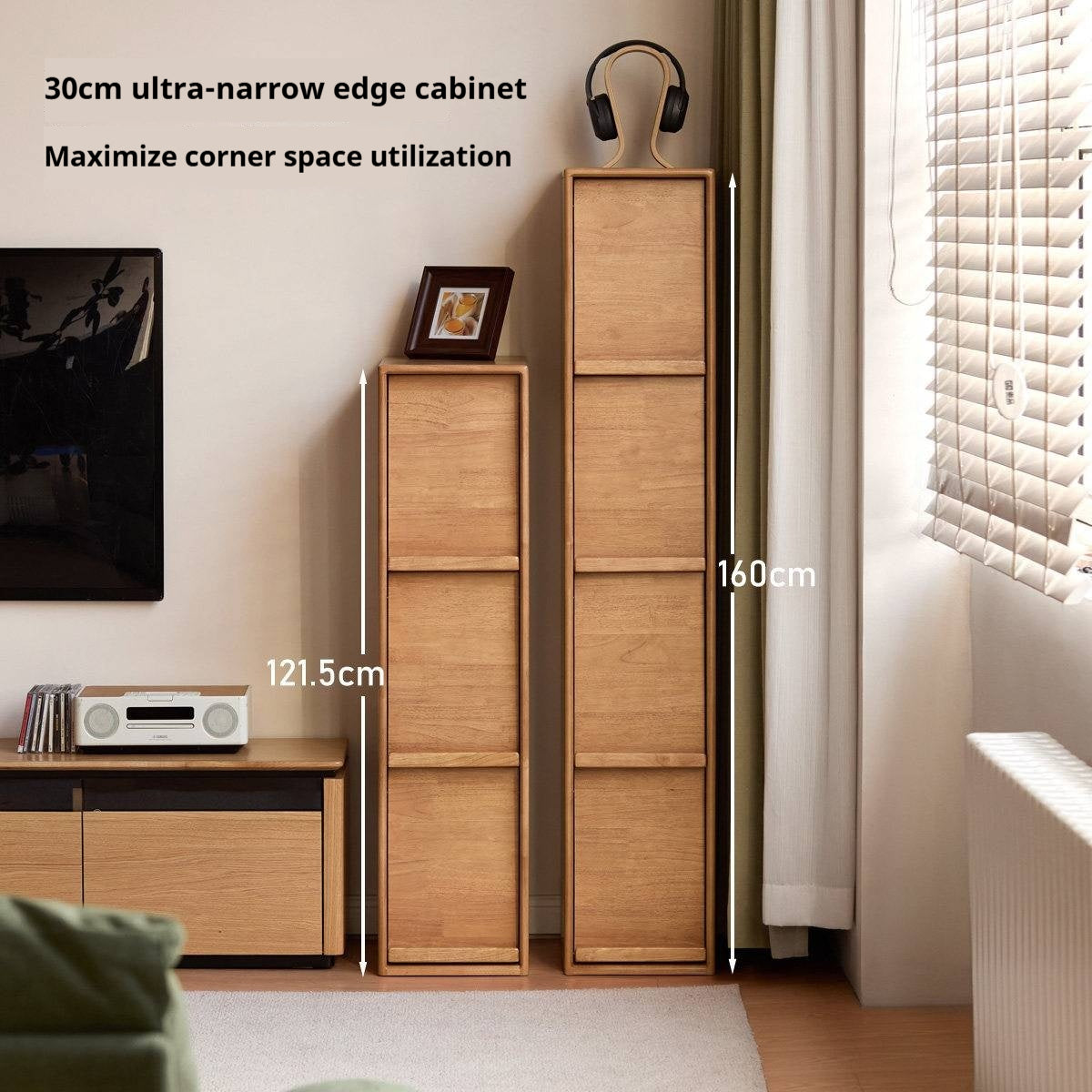 Solid RubberWood Minimalist Side Cabinet with Narrow Opening and Flip Doors