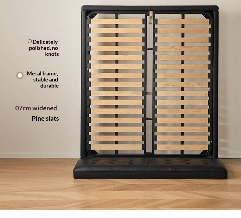 Genuine Leather Retro Box Bed — Black Upholstered, Simple Design