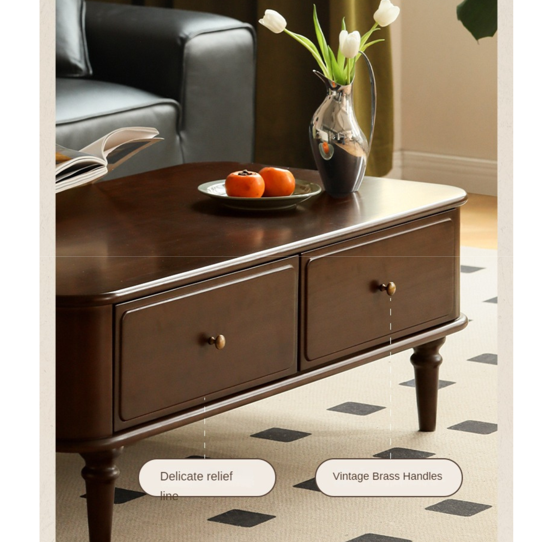 Poplar Solid Wood American Rectangular Coffee Table