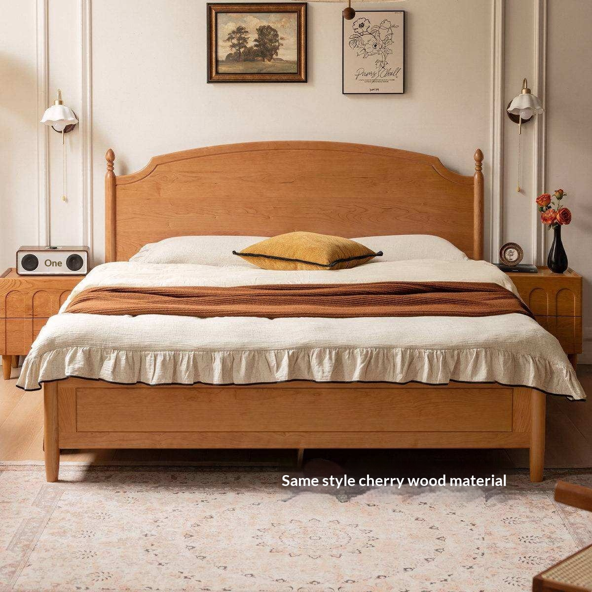 Poplar Solid Wood French Country Arched Panel Bed with Storage Base Box Bed