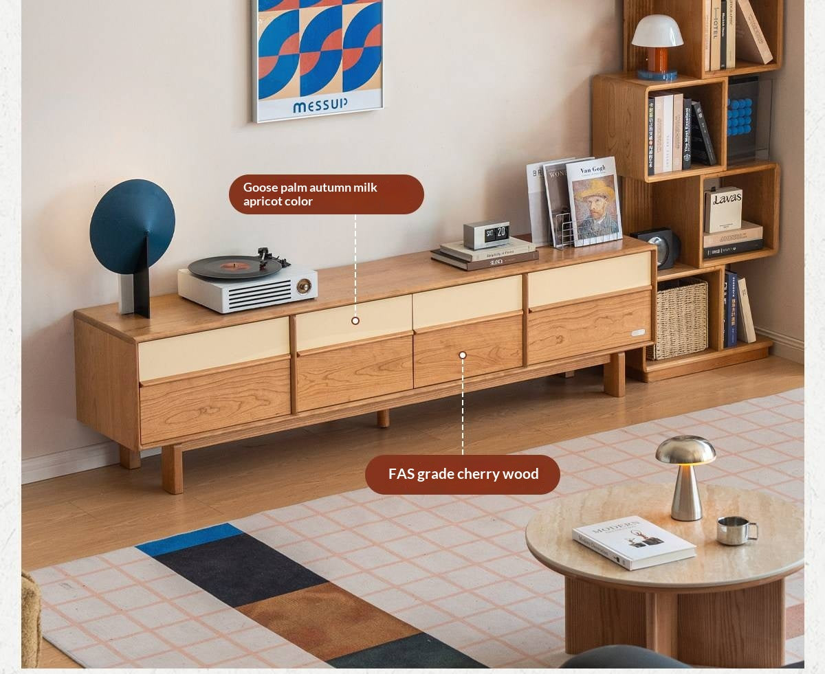 Cherry Solid Wood Two-Tone TV Console with Tapered Legs