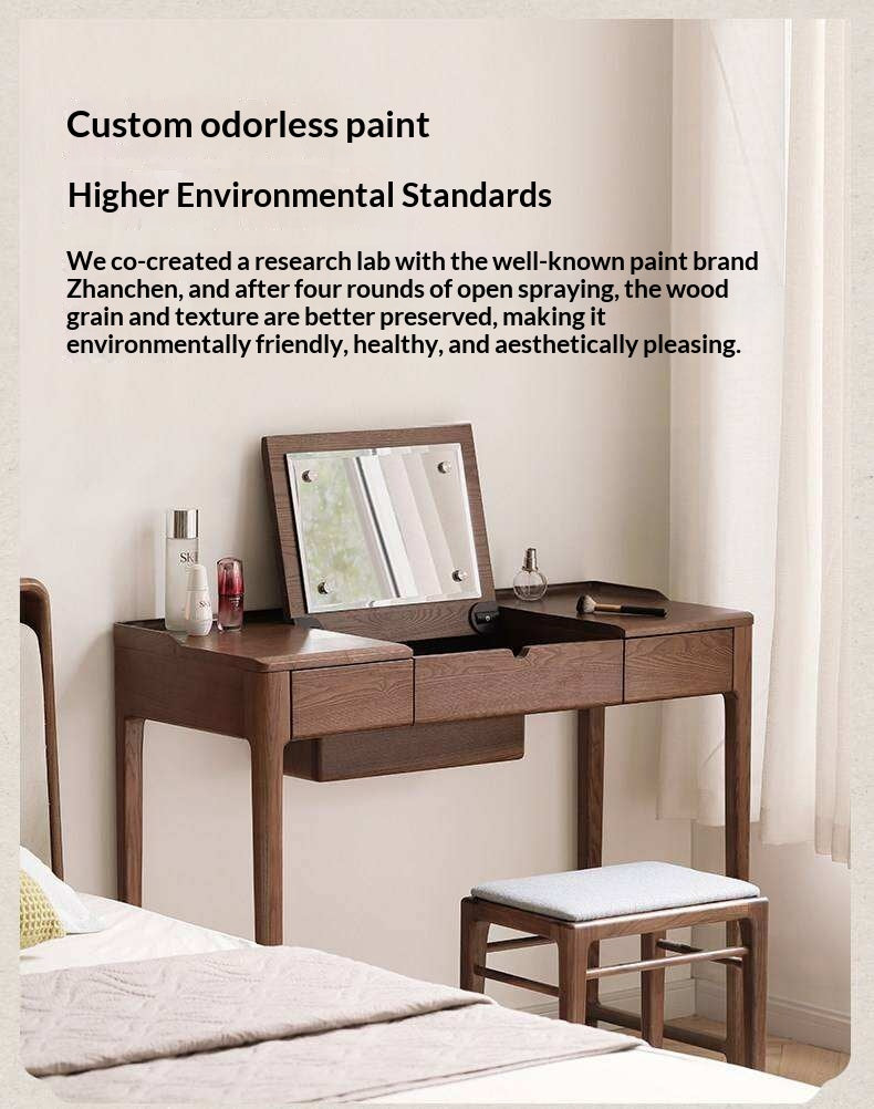 Ash Solid Wood Small Flip Vanity Table.