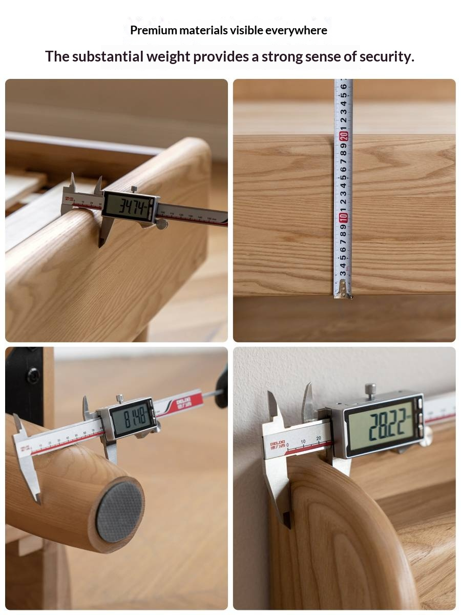 Ash Solid Wood High Backrest Large Bed