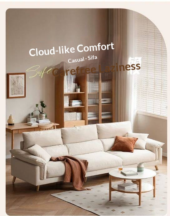 Deep-Seat Sofa with Down-Filled Cushions and Wood Legs-Genuine leather, fabric