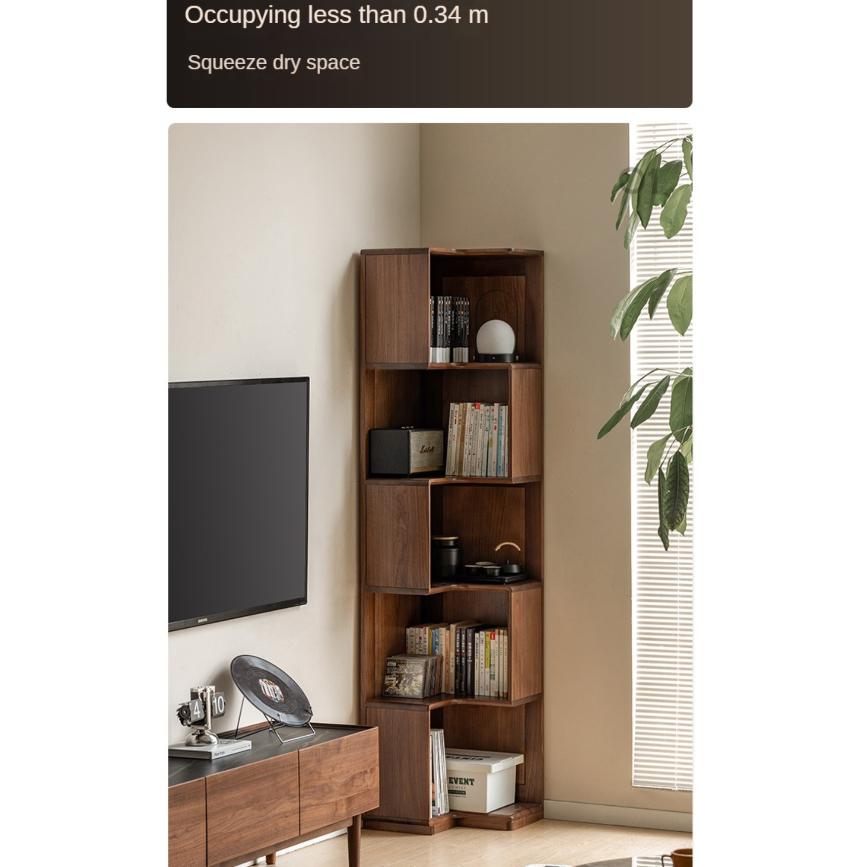 Sandalwood, Black Walnut Solid Wood Corner Storage Bookcase