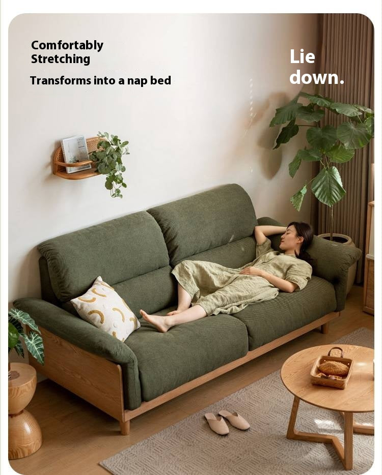 Oak Solid Wood Fabric Sofa, Couch with High Back Cushions, Durable Pet-Friendly Upholstery