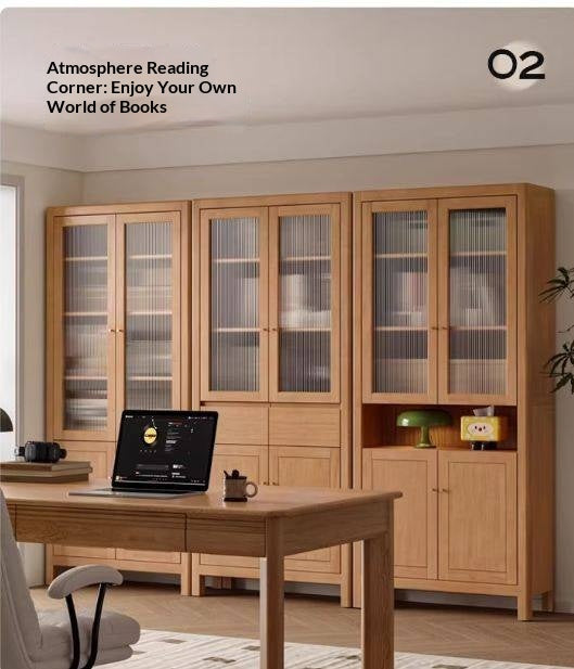 Solid Rubberwood Bookcase with Storage and Display Shelves