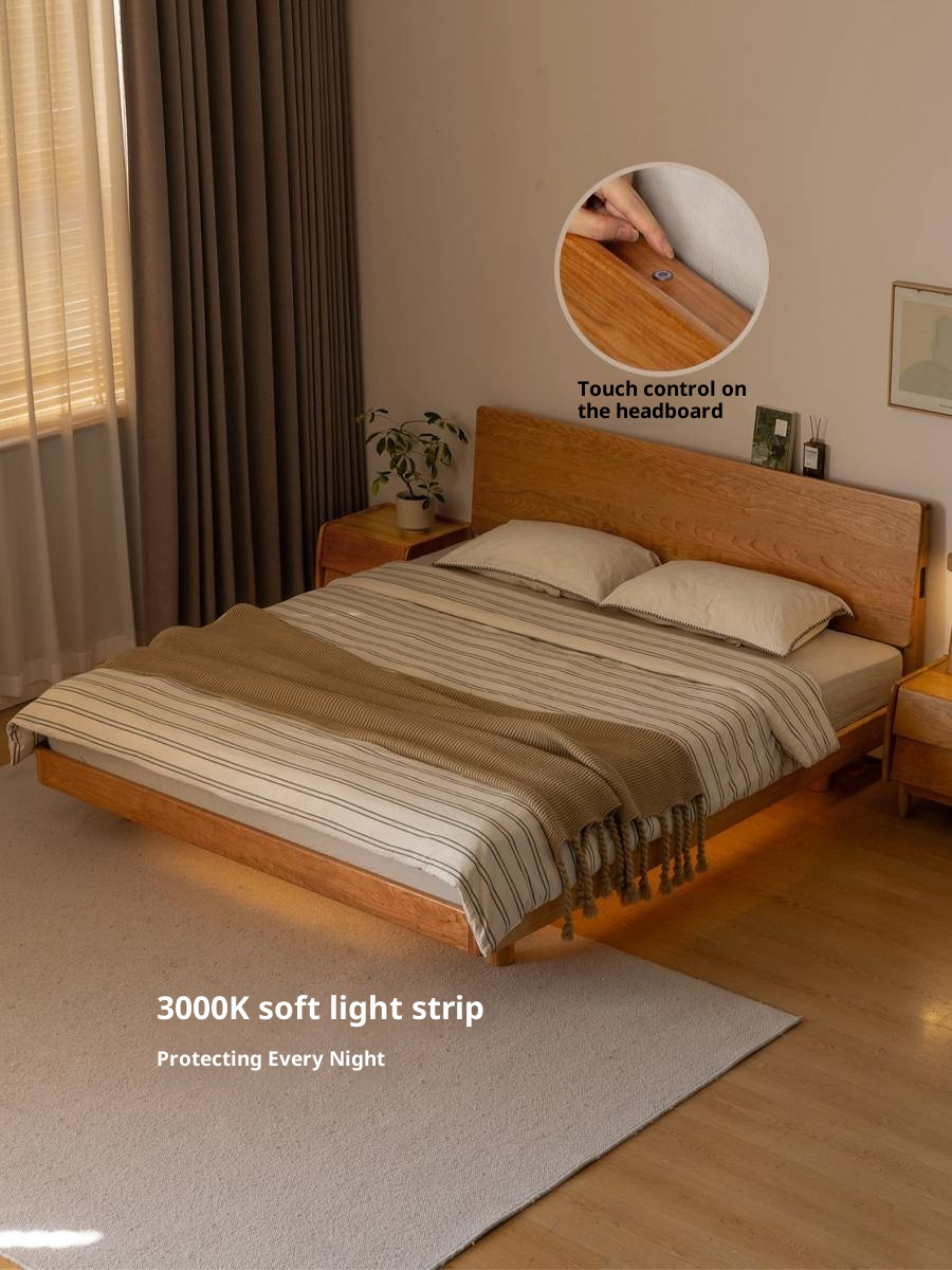 Cherry Solid Wood with Light Floating Bed Retro Simple