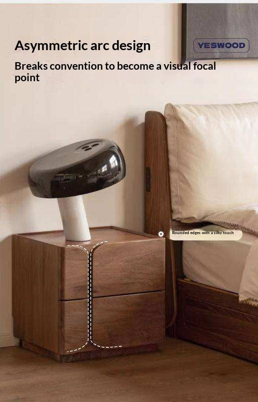 Black Walnut Solid Wood Nightstand with Light Luxury Storage Cabinet