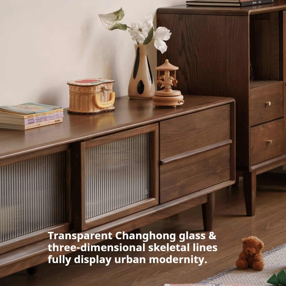 Black Walnut Solid Wood Modern TV Cabinet