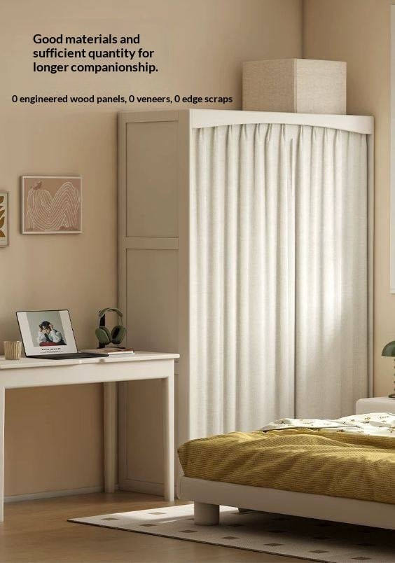 Solid RubberWood Wardrobe with curtains Design
