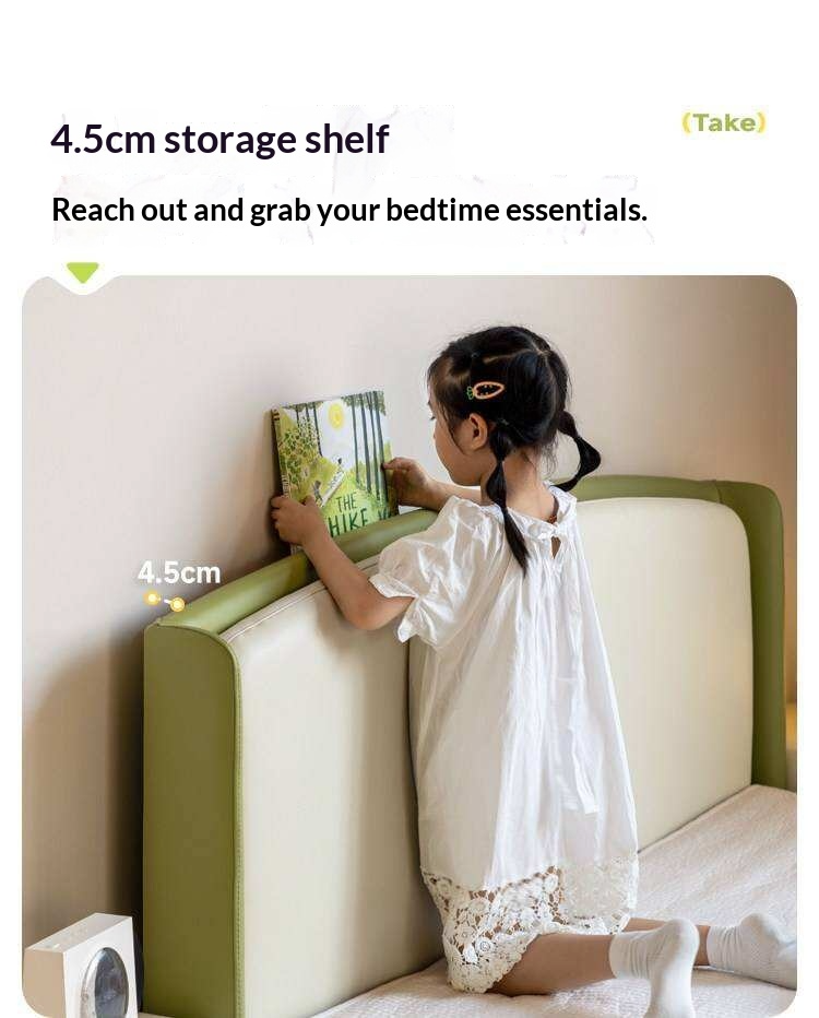 Beech Solid Wood Kids Upholstered Low Platform Bed with Curved Headboard