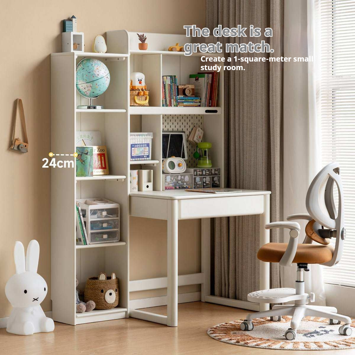Solid RubberWood, Beech Solid Wood Kids Corner Bookcase, Narrow Floor-to-Wall Storage