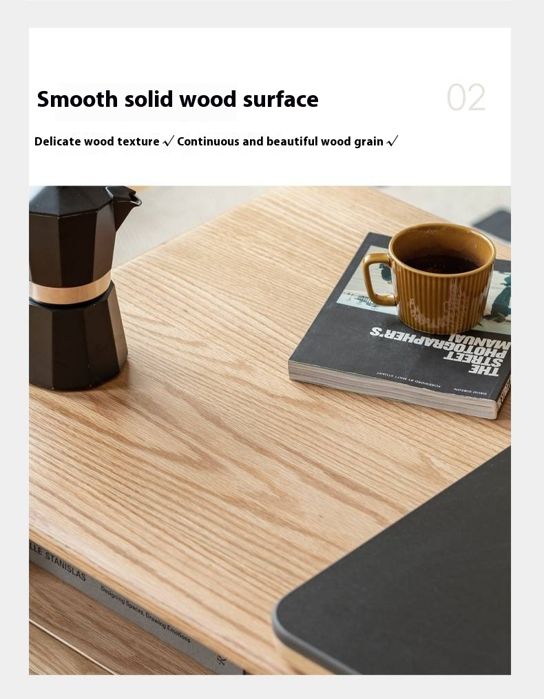 Ash Solid Wood Movable Rock Plate Coffee Table