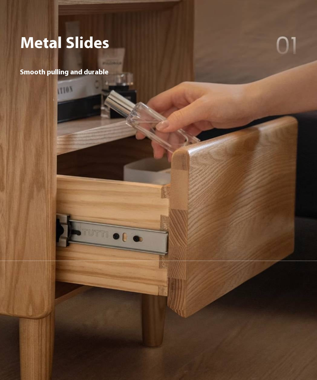 Black walnut, Ash, Cherry, Poplar, Solid Rubberwood Modern Nightstand.