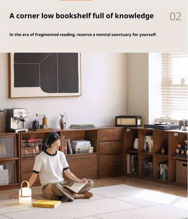 Solid Rubberwood Wall-Mounted Combination Bookcase