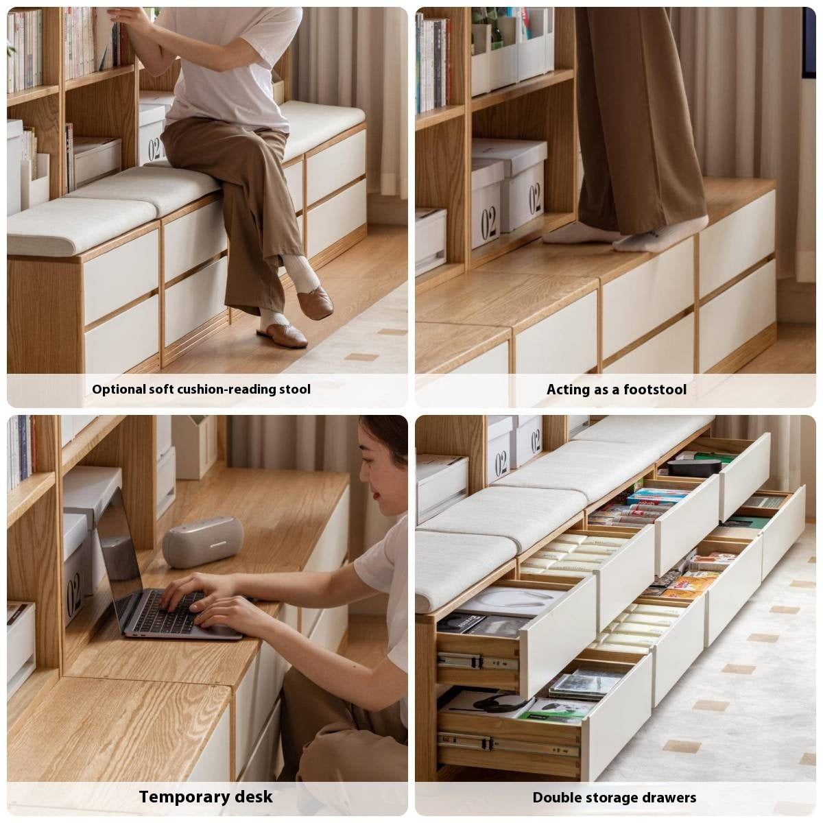 Oak Solid Wood Cream Style Study Bookcase