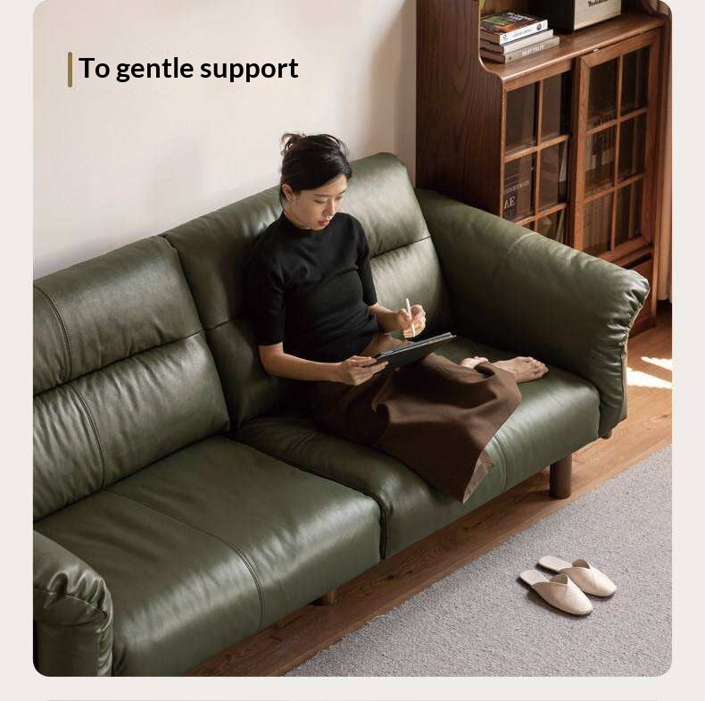 Black Walnut, Oak Solid Wood Sofa Genuine Leather, fabrics