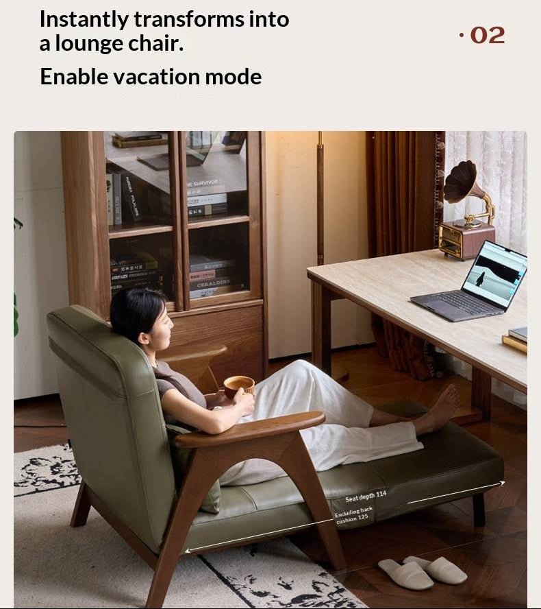 Oak Solid Wood A-Frame Accent Chair with Adjustable Backrest and Sleeper Function