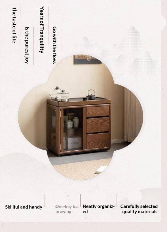 Ash Solid Wood Mobile Tea Cabinet Kettle Integrated