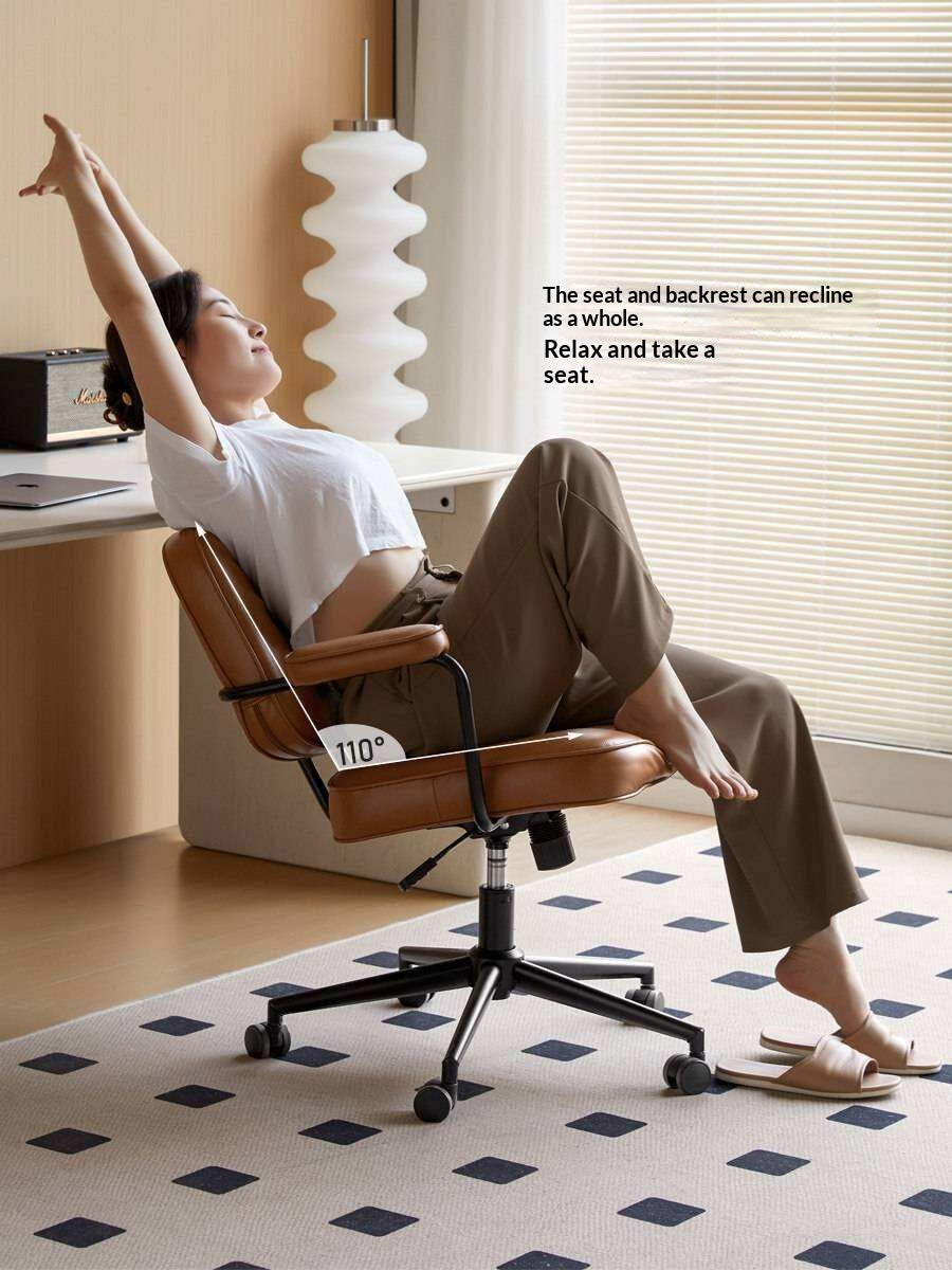 Leather Swivel Office Chair with Armrests