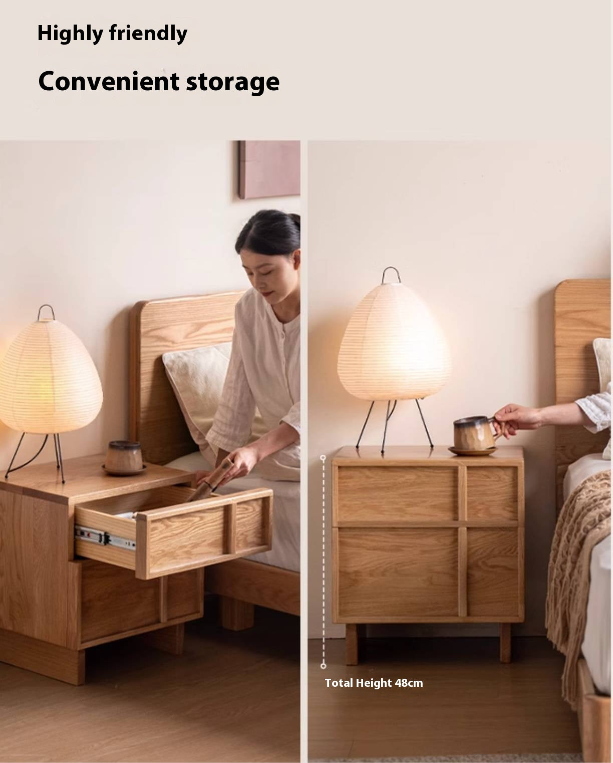 Red Oak, White Oak, White Ash Solid Wood Two-drawer Nightstand