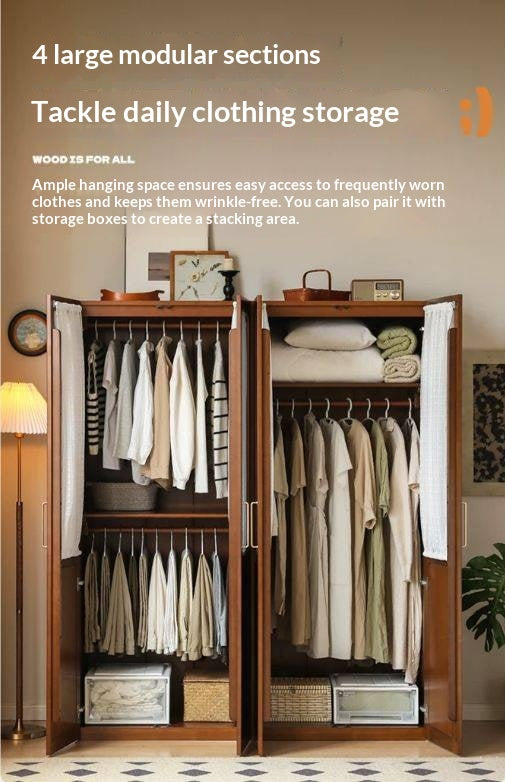Poplar Solid Wood Modern Retro Style Double Door Wardrobet.