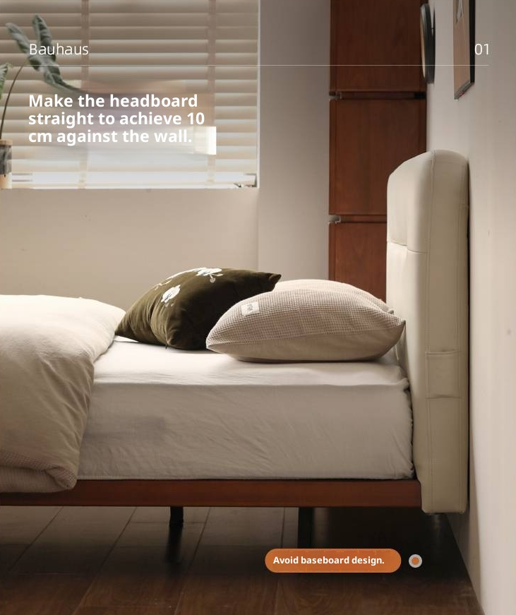 Poplar Solid Wood Floating Soft Bed, Vintage with Light