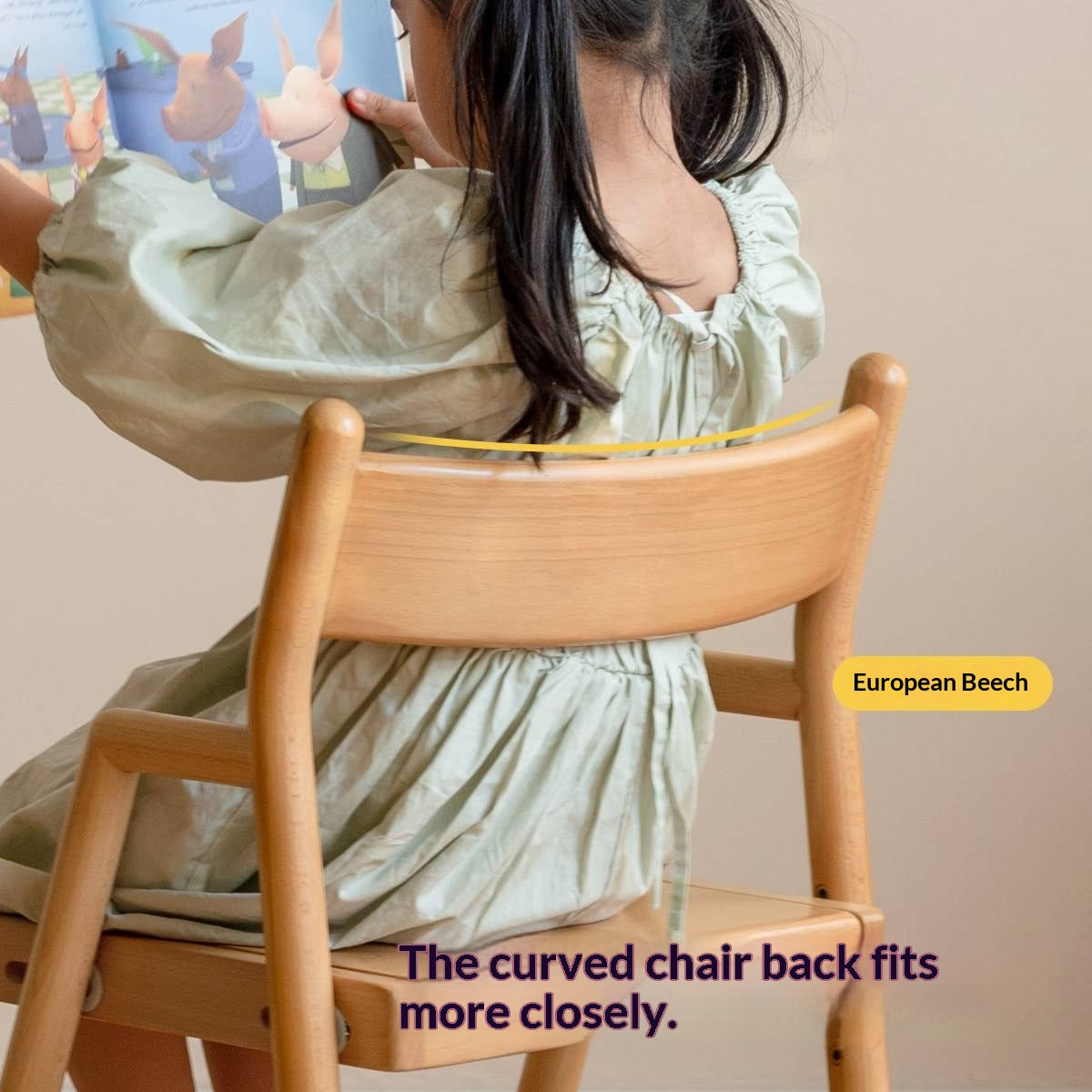 Oak, Beech Solid Wood Kids Chair Height-Adjustable
