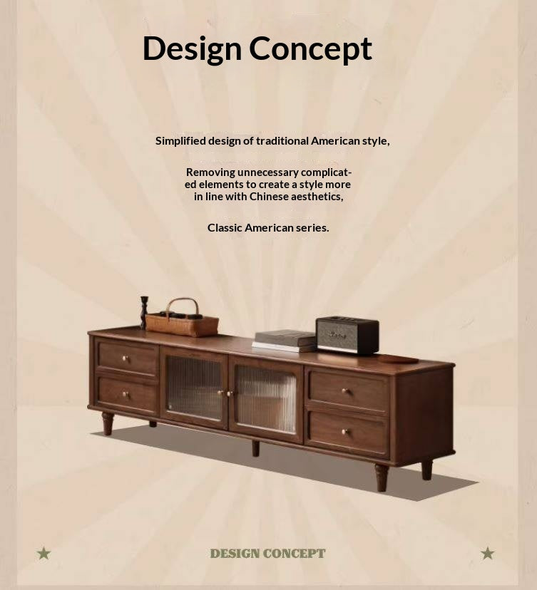 Black Walnut, Sandalwood Solid Wood American Retro Locker TV Cabinet.