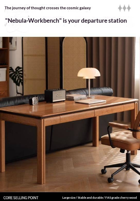 Cherry Solid Wood Color Large Office Desk