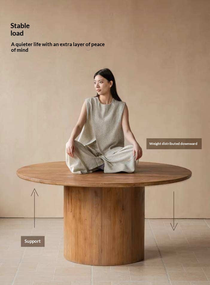 Elm Solid Wood Round Dining Table with Modern Minimalist Design