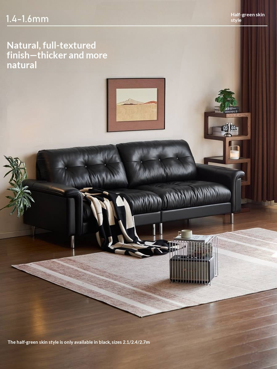 Genuine Leather Biscuit Tufted Leather Sofa with Track Arms