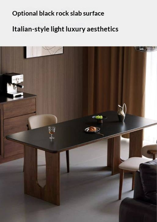 Black Walnut Solid Wood Light Luxury Style Rock Plate Dining Table