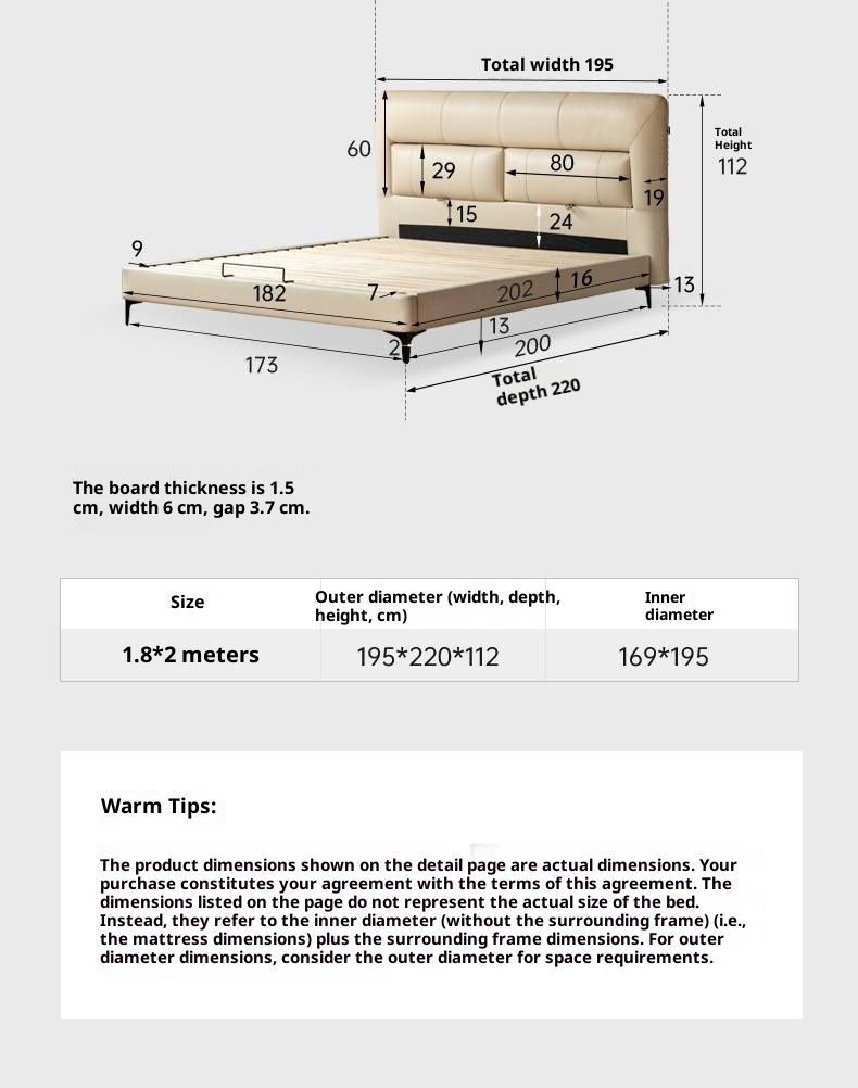 Genuine Leather Italian Light Luxury Soft Bed, White Cream Style