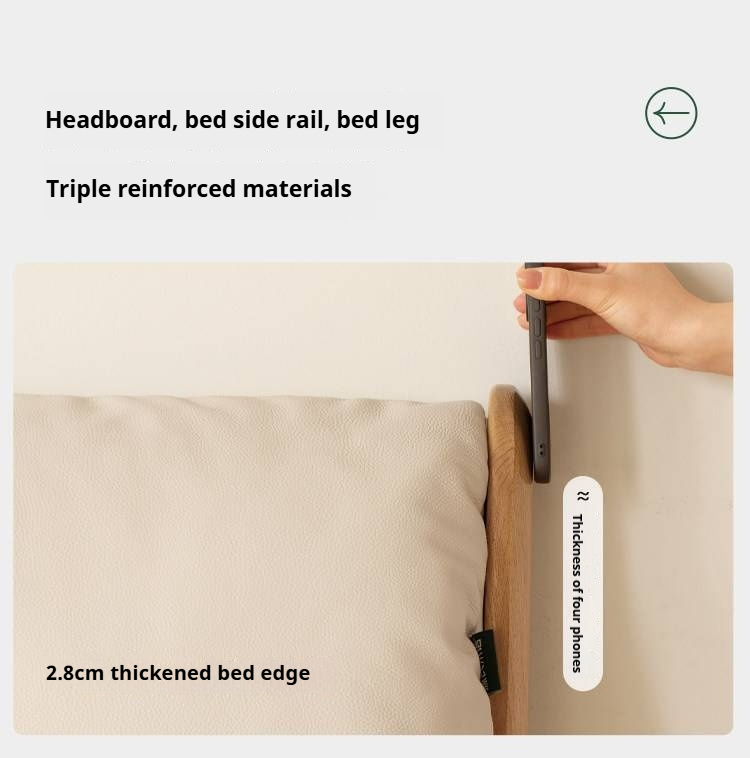 Oak Solid Wood Bed — Modern Minimalist Style with Genuine Leather and Floating Design