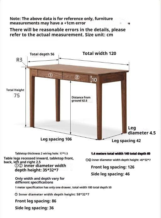Black Walnut Solid Wood Desk With Drawers