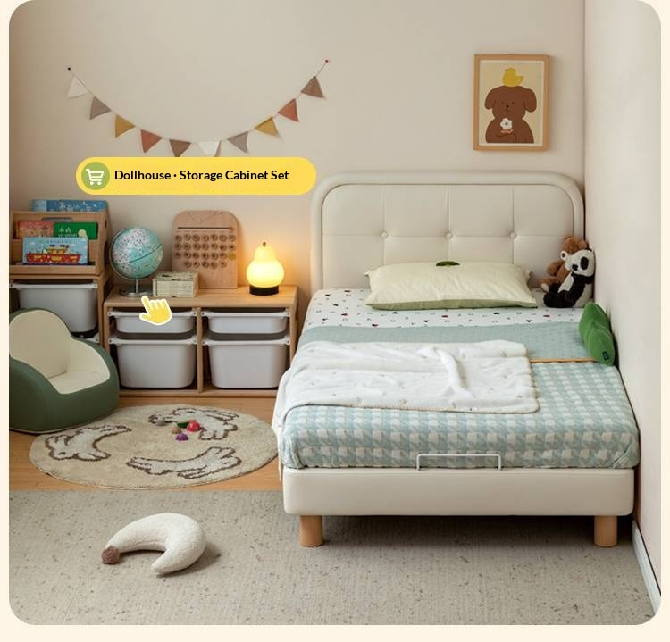 Organic Leather Children's Soft Bag High Headboard Single Bed
