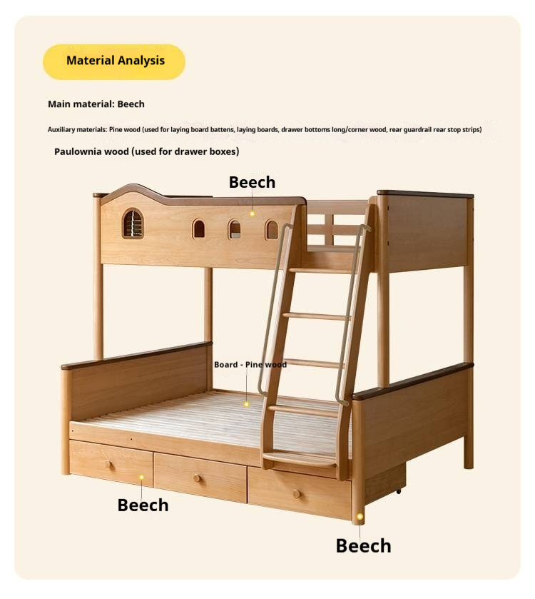 Beech Solid Wood Detachable Bunk Bed with Playful Design