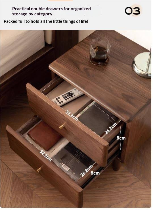 Black Walnut Solid Wood Italian Light Luxury Style Nightstand