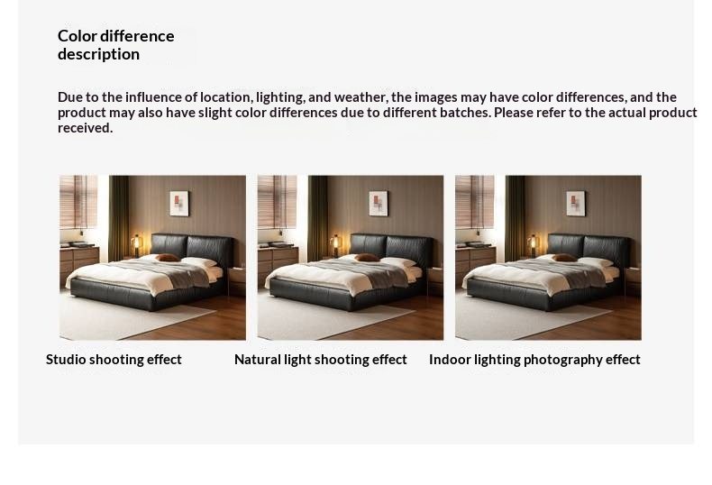 Genuine Leather Upholstered Bed — Black Large Bed, Italian Light Luxury Design